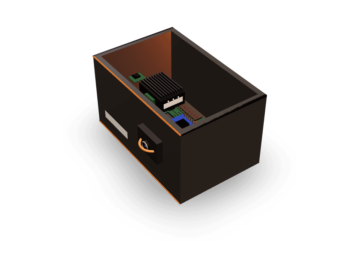 The BusGuard unit: a weatherproof enclosure housing the camera, antenna, and onboard compute.